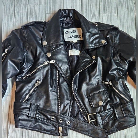 Children's Black Leather Biker Jacket Size 5T - Picture 5 of 16